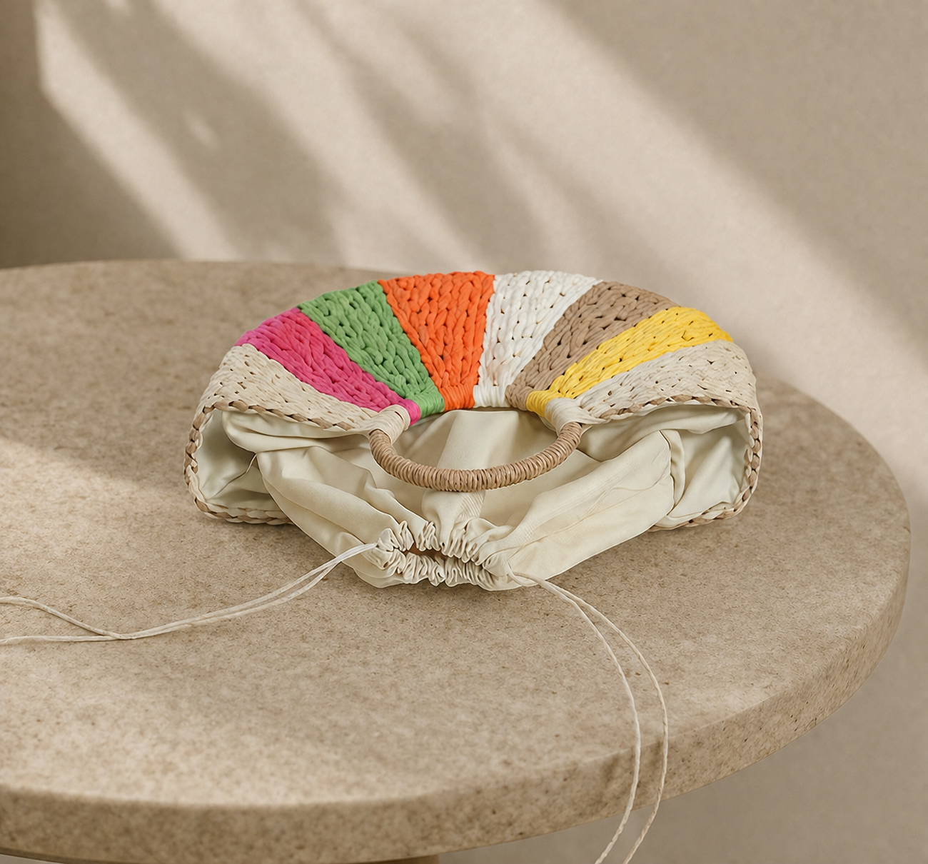 Sac plage tressé Arc-en-ciel - Beige ou Crème
